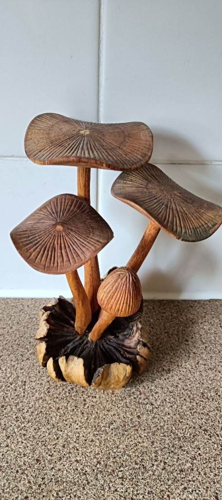 Lovely Hand Carved Wooden Mushroom Figurine – Great Condition