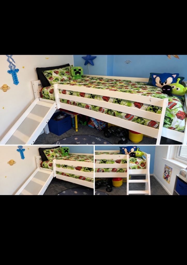 Kids Mid Sleeper Bed with Slide and Ladder – White, Good Condition