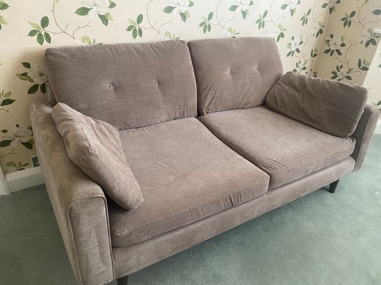 Cosy Two-Seater Sofa - Grey/ Taupe Fabric, Excellent Condition