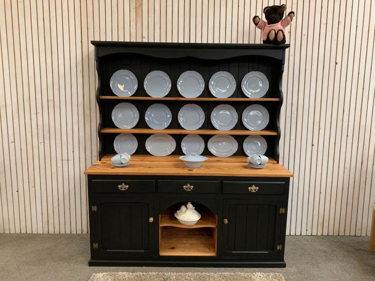 Welsh Farmhouse Dresser. Upcycled, Hand Finished Wax and Painted Black Chalk. STUNNING!  