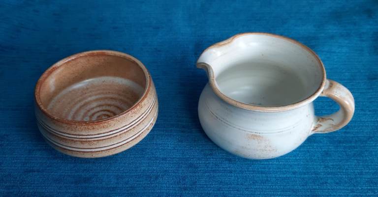 ST NECTAN'S TINTAGEL studio pottery sugar bowl and milk jug / creamer