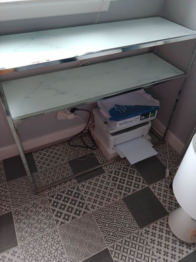Chrome & Marbled Glass Console Table 