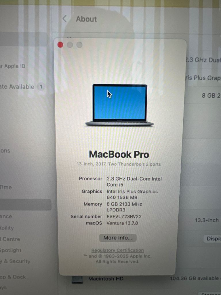 13 inch MACBOOK PRO DUAL CORE 8gb i5 126GB SSD FAST APPLE LAPTOP