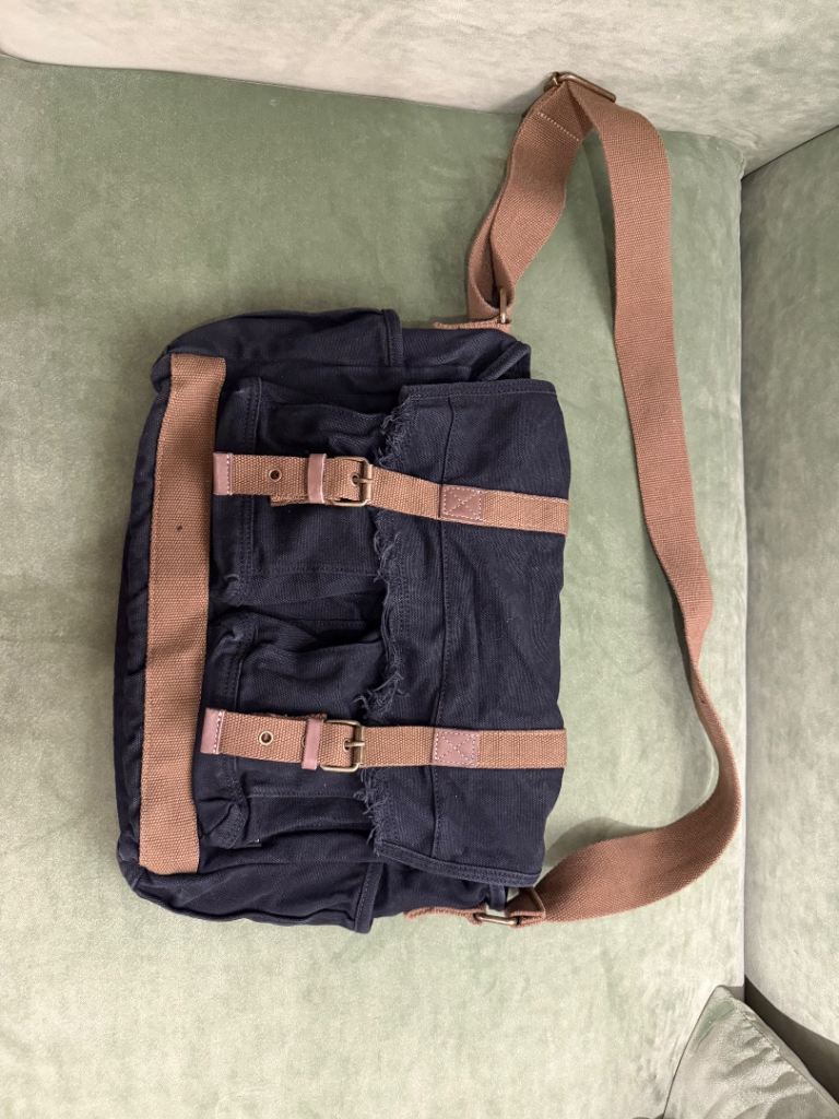 GOOTIUM Black Canvas Messenger Bag, Vintage Frayed Style Satchel