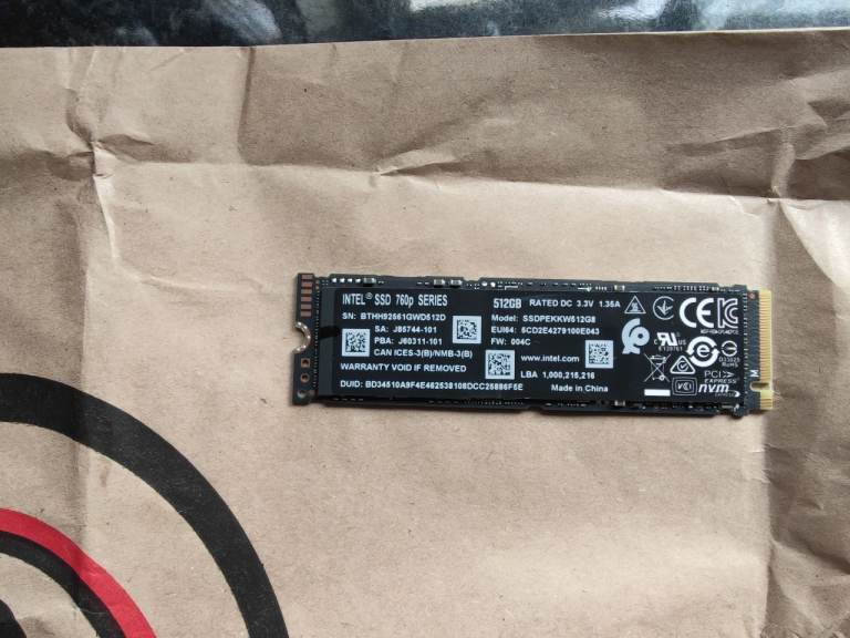 Intel M.2 512GB NVMe SSD Internal Hard Drive PCIe Solid State Drive 