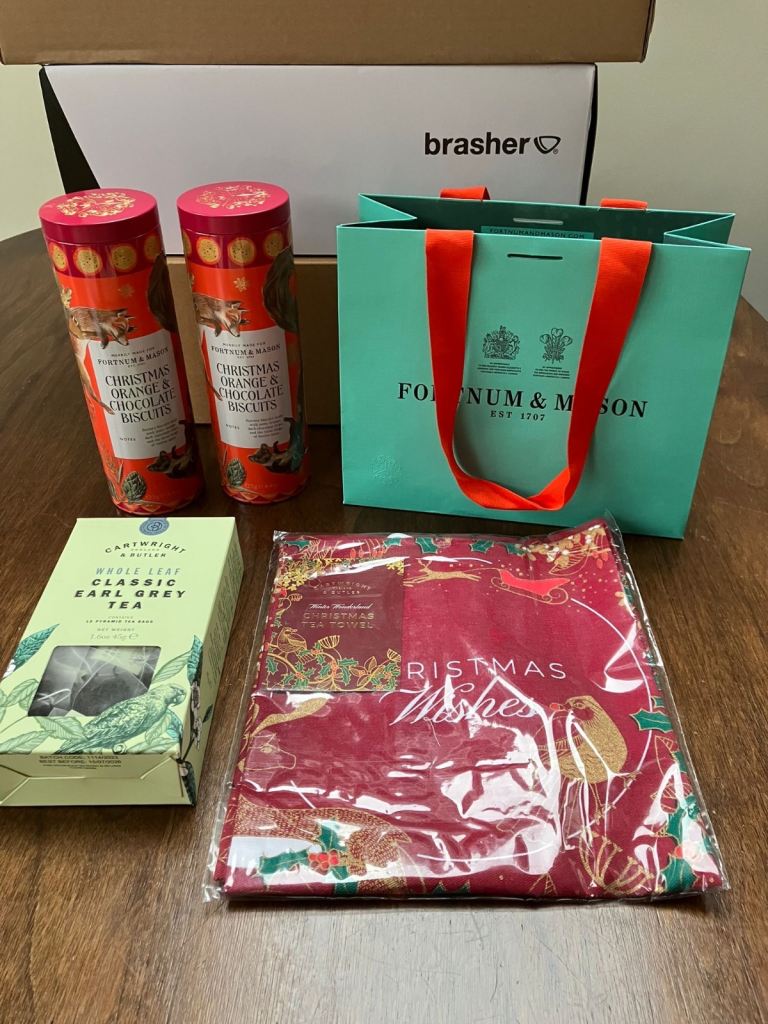 image for Fortnum and Mason Christmas  Biscuits x2 and Cartwright and Butler tea towel and tea