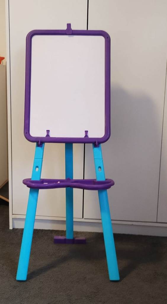 Kids' Easel Whiteboard and blackboard with stand – Purple and Blue, Good Condition