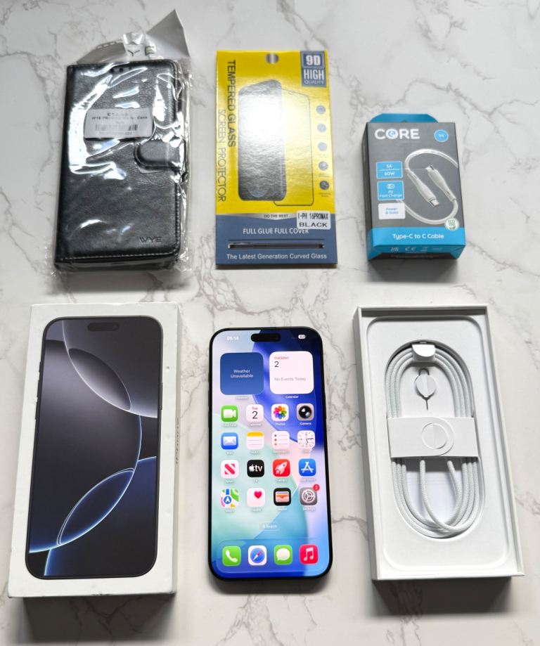 Apple iPhone 16 Pro Max 256GB Unlocked Titanium Black Box 90% Battery