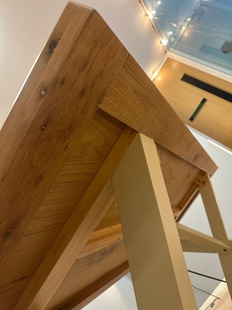 Wayfair Longview Oak Solid Wood Dining Table Buttermilk Cream X Cross Legs rrp £850