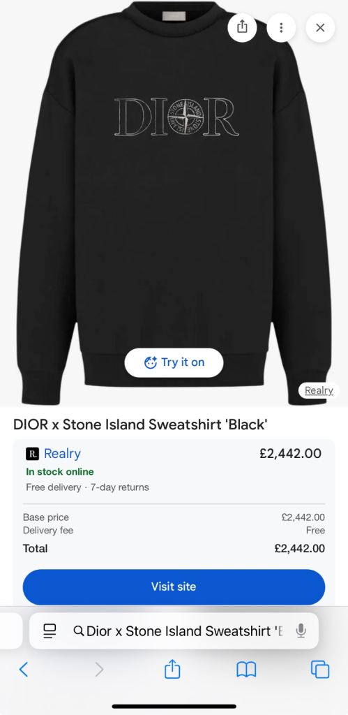 Dior X Stone Island sweatshirt| RRP £2100