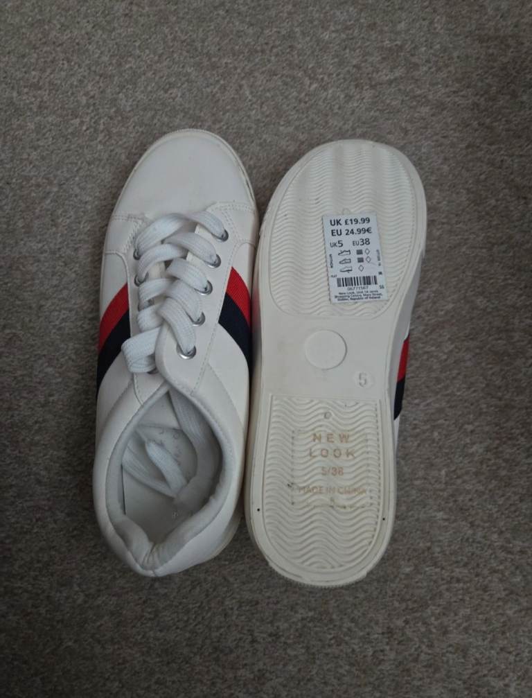 New Look White Trainers with Red/Blue Stripes - New