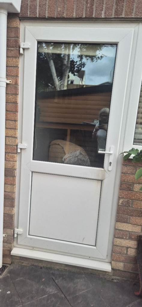 White UPVC Back Door with Glass Panel – Good Condition