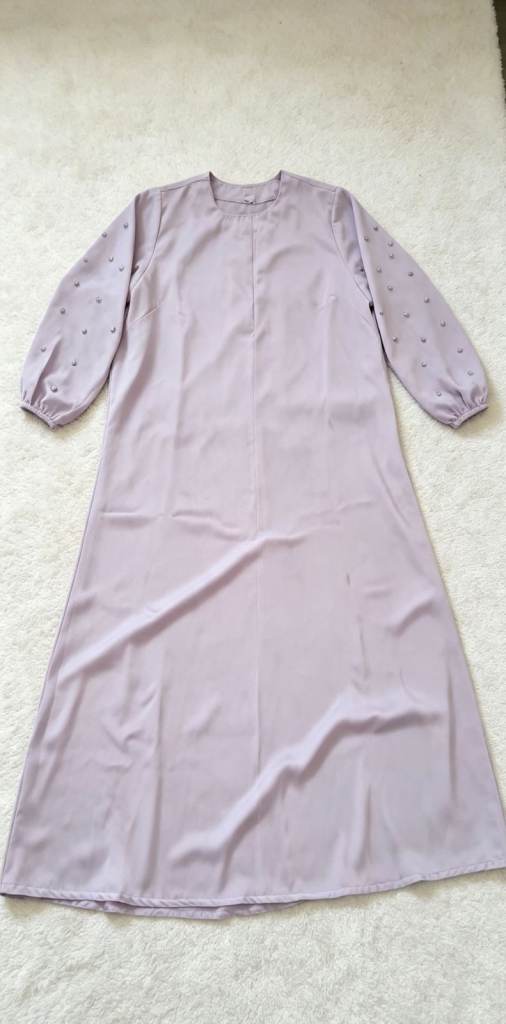 Lovely Lilac Long Dress with Embellished Sleeves – As Good As New