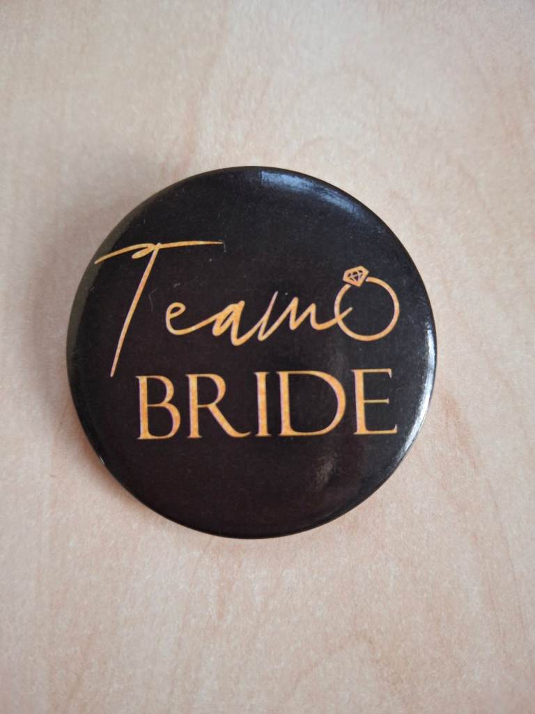 Black & Gold 'Team Bride' Pin Badge.