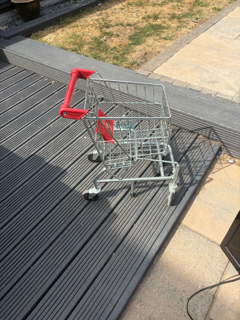 Mini Metal Shopping Trolley Toy – Red Handle, Good Condition