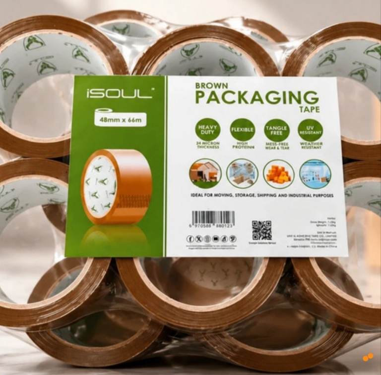 iSOUL Brown Packaging Tape 48mm x 66m - Heavy Duty, New
