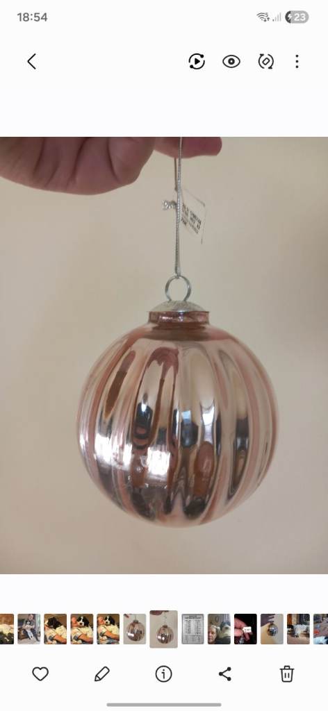 6 x Large (4inch) Pink/Silver Iridescent Glass Baubles (From Macy's New York)