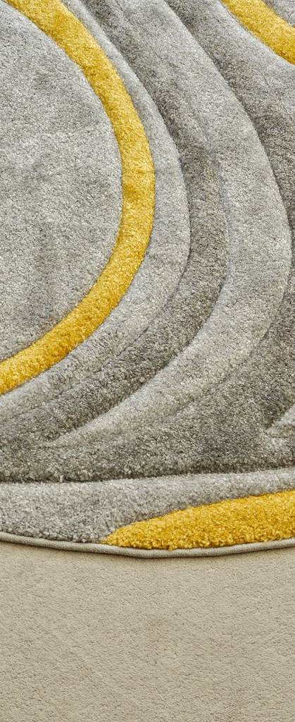 Stylish Grey and Yellow Swirl Pattern Rug – Good Condition