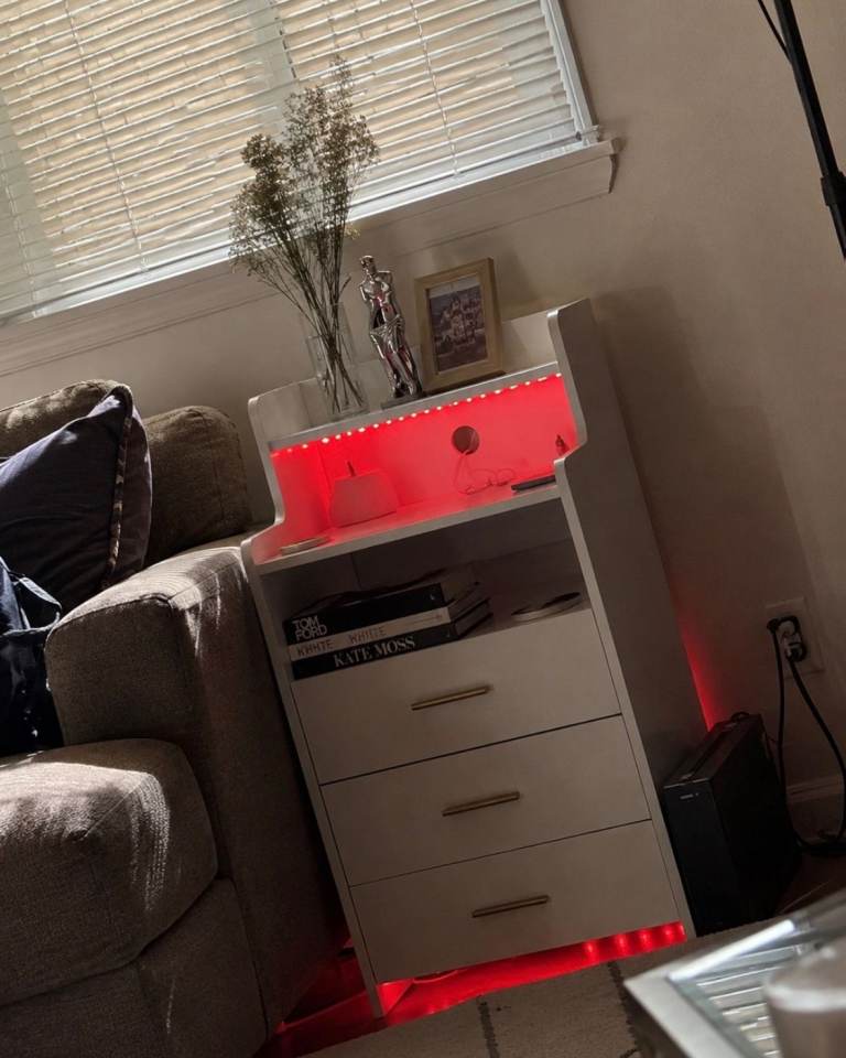 White High Gloss Bedside Table with LED Lighting and Drawers