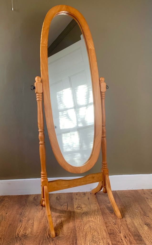 Vintage Large Full Length Oval Beech Wood Tilt Dressing Room Mirror