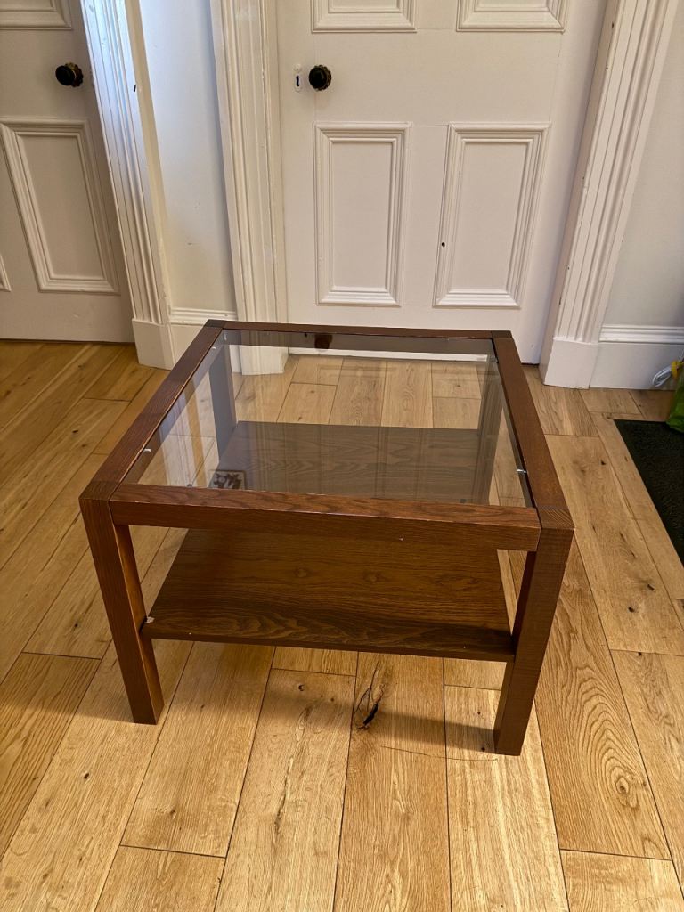 Retro Wooden Coffee Table with Glass Top – Fair Condition