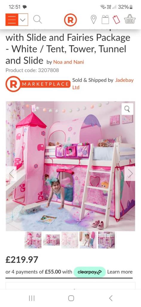 Childs bed frame with chute