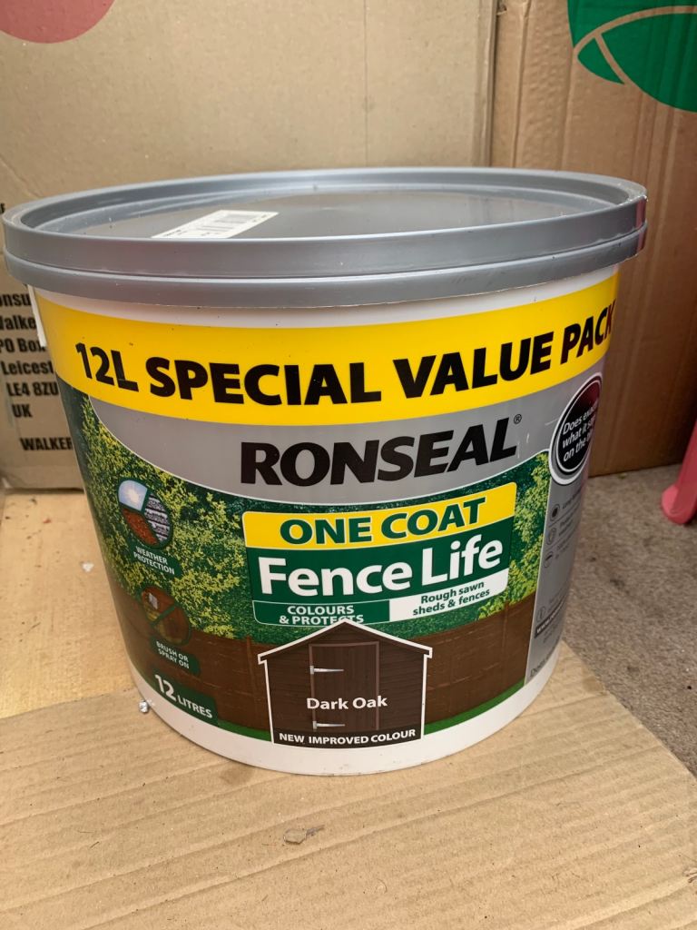 Ronseal Fence Life Plus 12L Dark Oak Paint - NEW