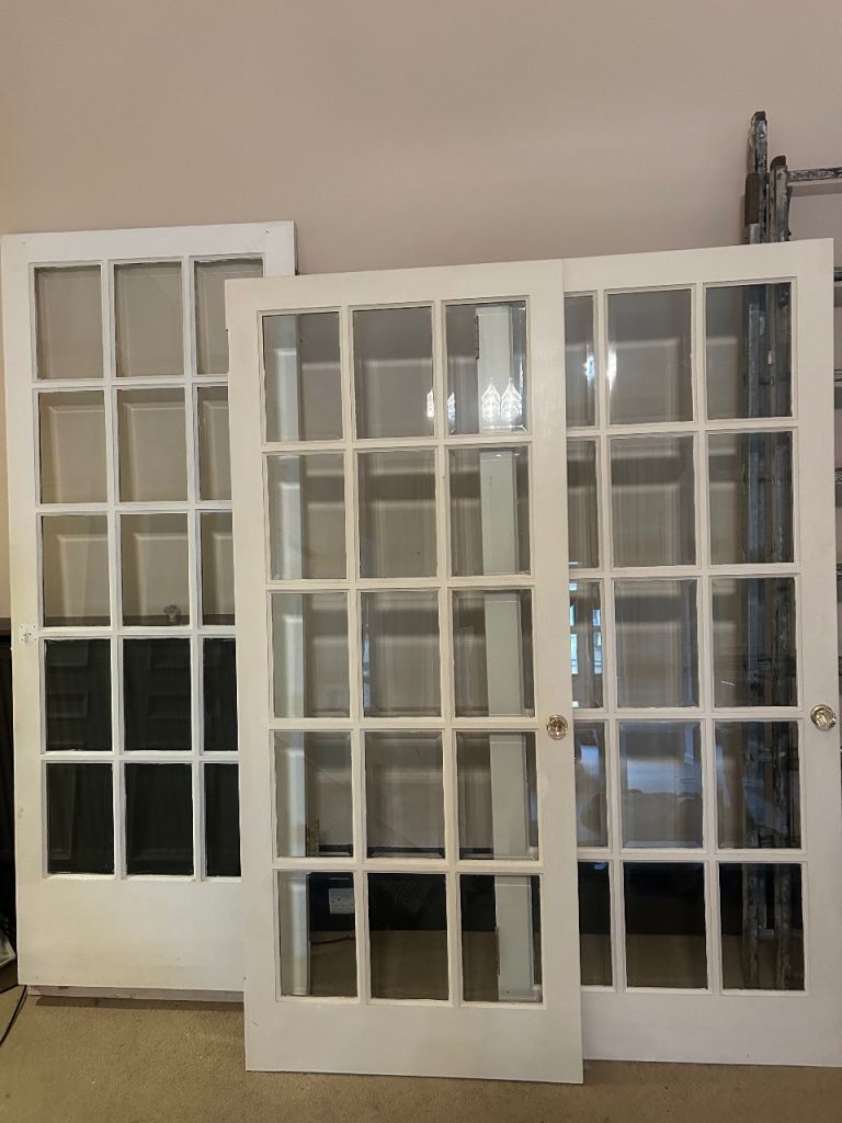 2 White Internal French Doors with Glass Panes