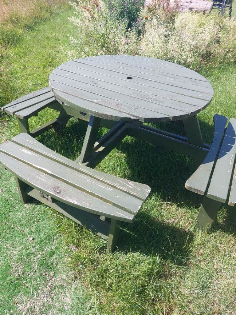 3 Wooden Garden Picnic Bench Sets - Green