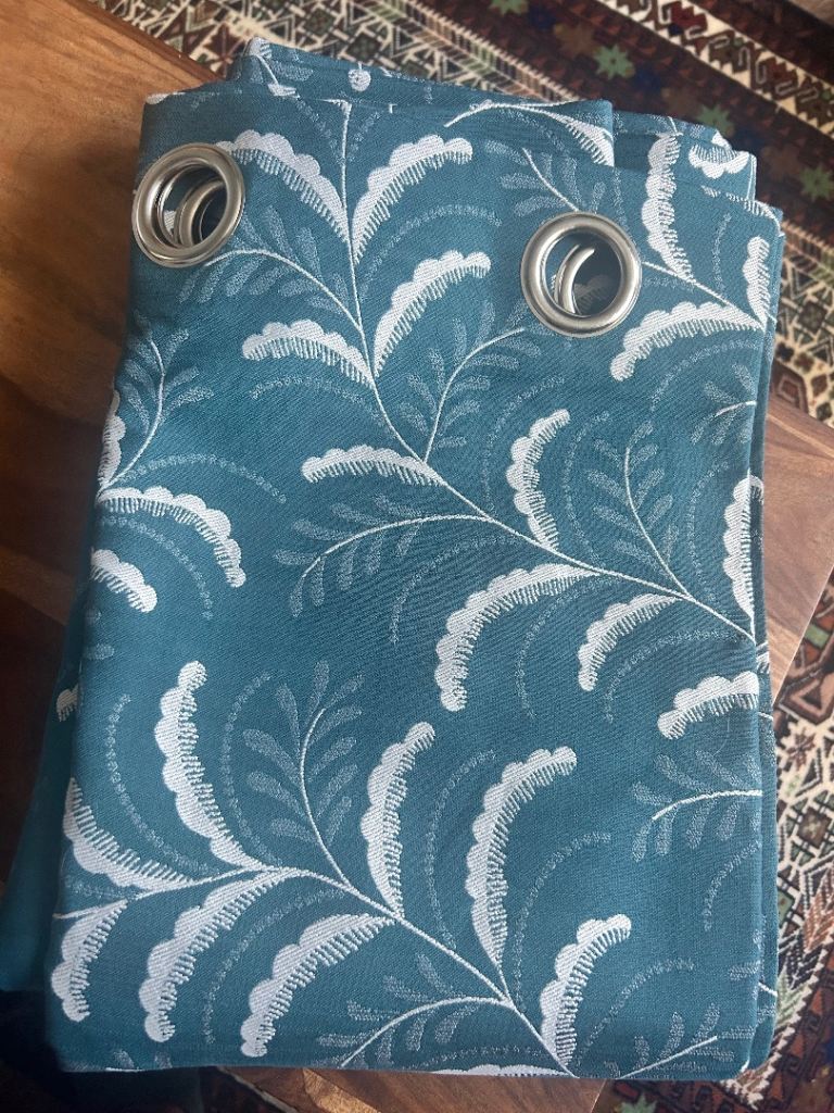NEW John Lewis Blackout Eyelet Curtains - Jouvene Weave Peacock, Green Fabric
