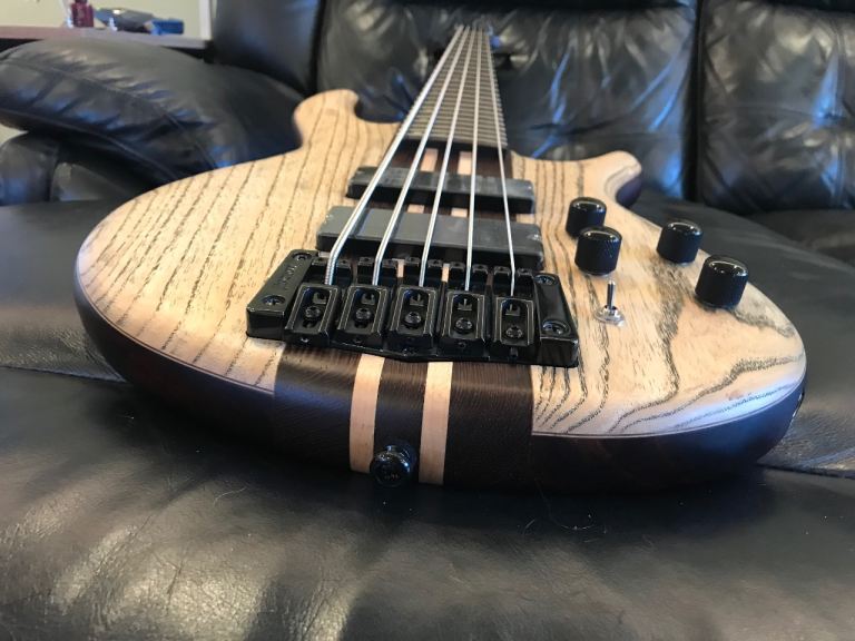 Cort A5 Ultra Ash 5 string bass guitar, Etched Natural Black, as new condition with Cort hardcase