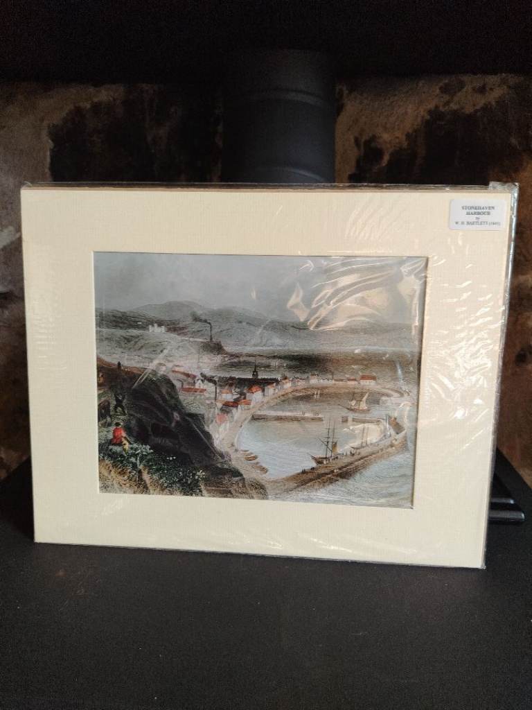 Stonehaven Harbour - W. H Bartlett (1841) Mounted Print - New