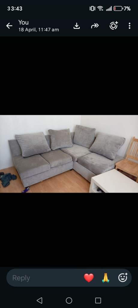 Grey Corner Sofa with Cushions – Good Condition, £150.00 for Sale