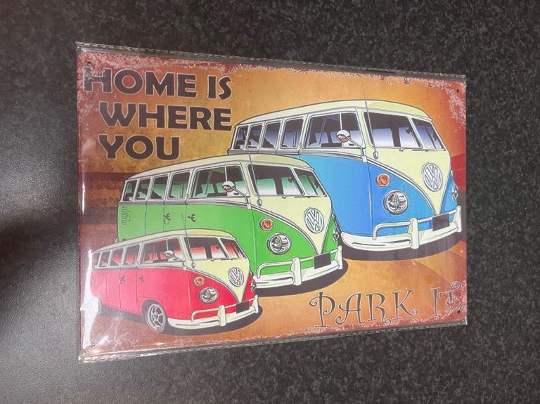 Vintage Style Sign Metal 30cm x 20cm Brand New Home Is Where You Park It ManCave
