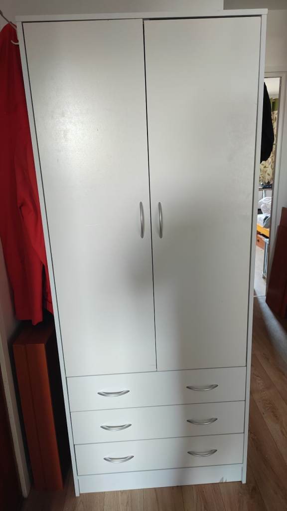 White Wardrobe with Drawers – Good Condition