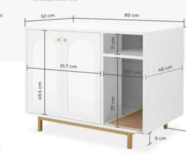 White Storage Cabinet with Gold Legs – Compact Size