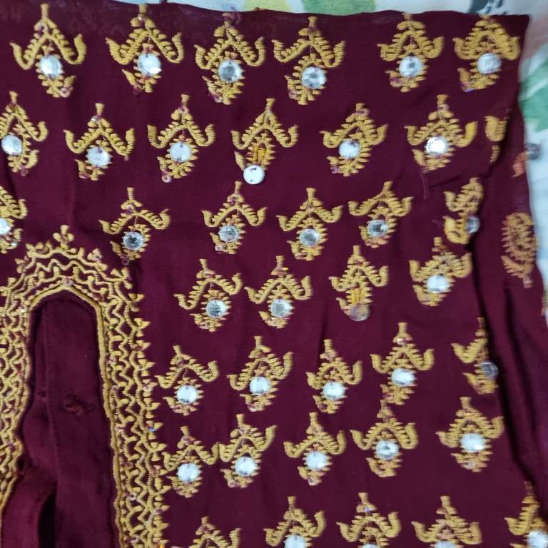 Small Maroon diamonte dress. Heavy salwar. Short kameez. Asian dress. Kurti. Wedding party