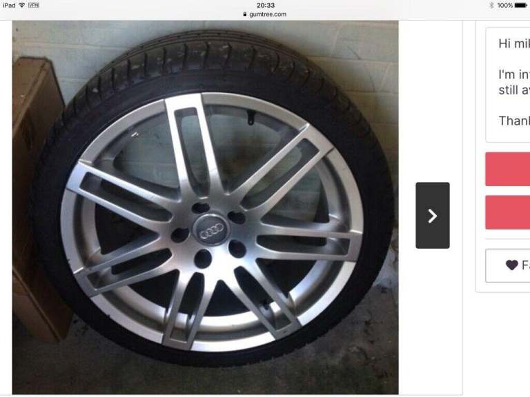 Audi Alloy wheel and tyre 235 35 19.  19h2x8j