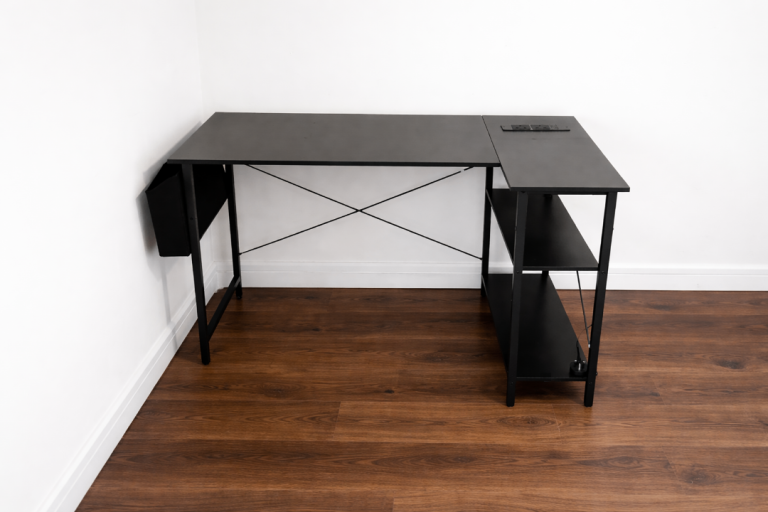 Modern Home Office/Gaming Desk Table With Shelves + Power Outlet