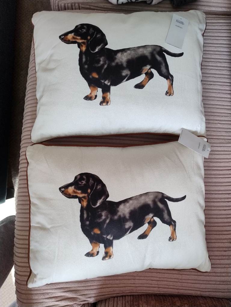 NEW with tags - 2 x George at Asda dachshund sausage dog print 100% cotton cushions