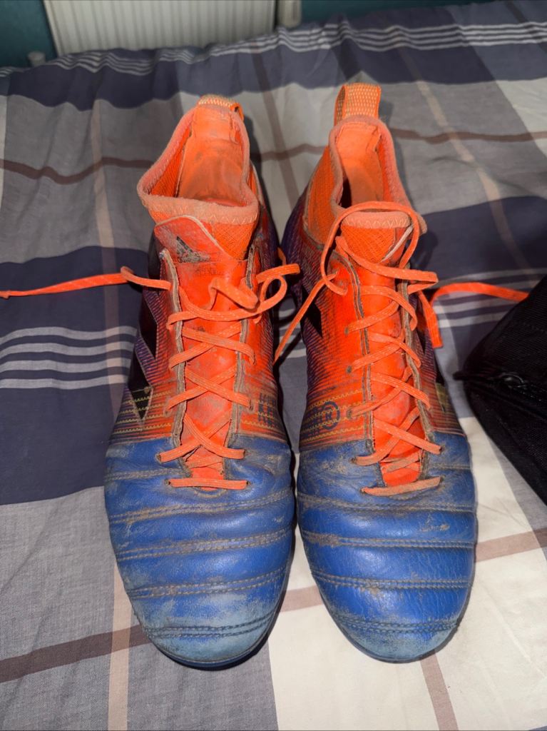 Unisex blue and orange adidas rugby boots