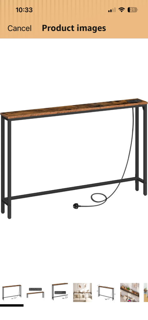 Slim console table with charging station