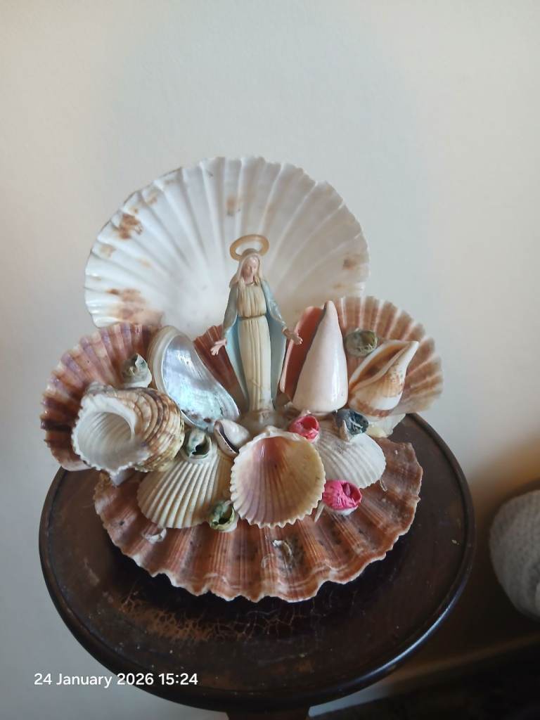 Religious Virgin Mary Figurine With Seashells Shell