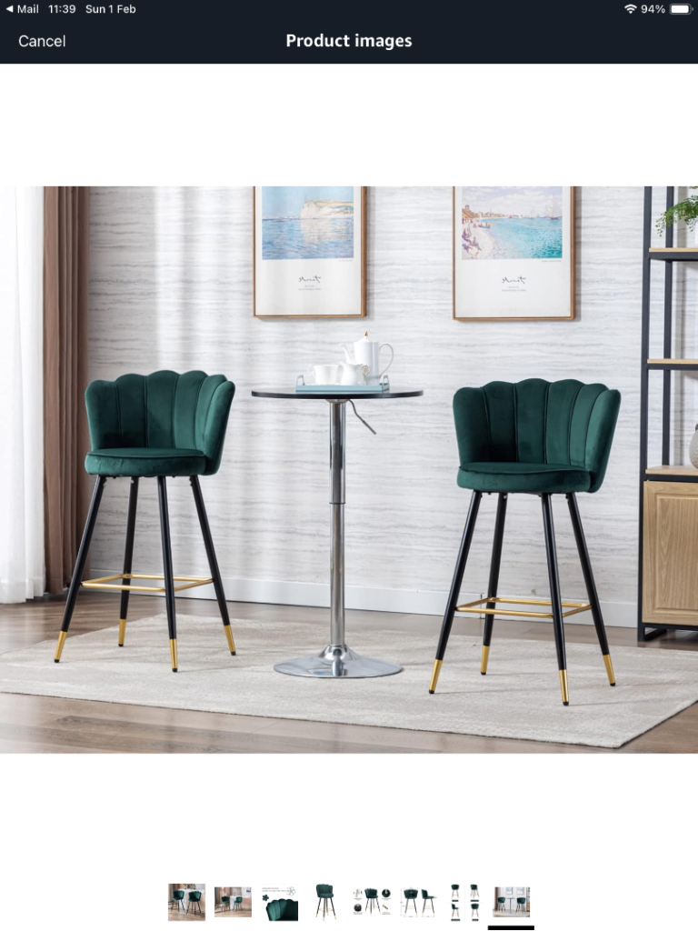 Art Deco Style Emerald Green Velvet Bar Stools/Chairs Set of 2 