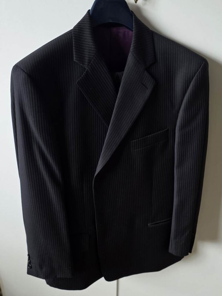 Racing Green Black Pinstripe 2 Piece Suit Chest 44ins Waist 38ins Inside leg 26ins