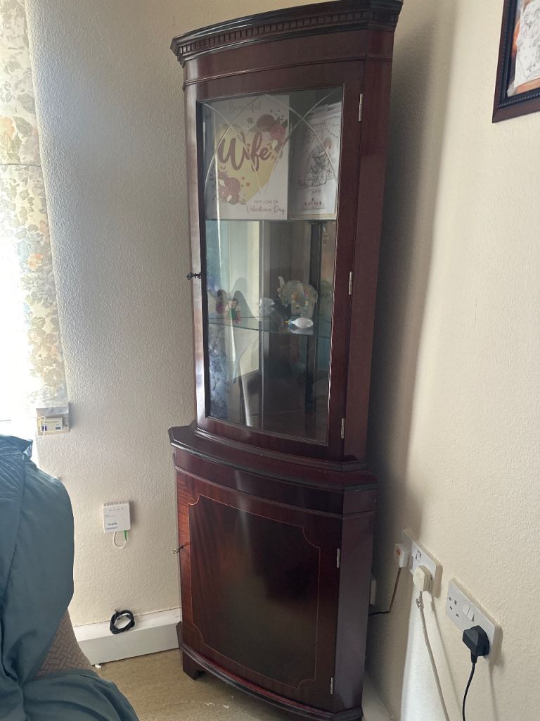 Mahogany Corner Display Cabinet with Glass Door