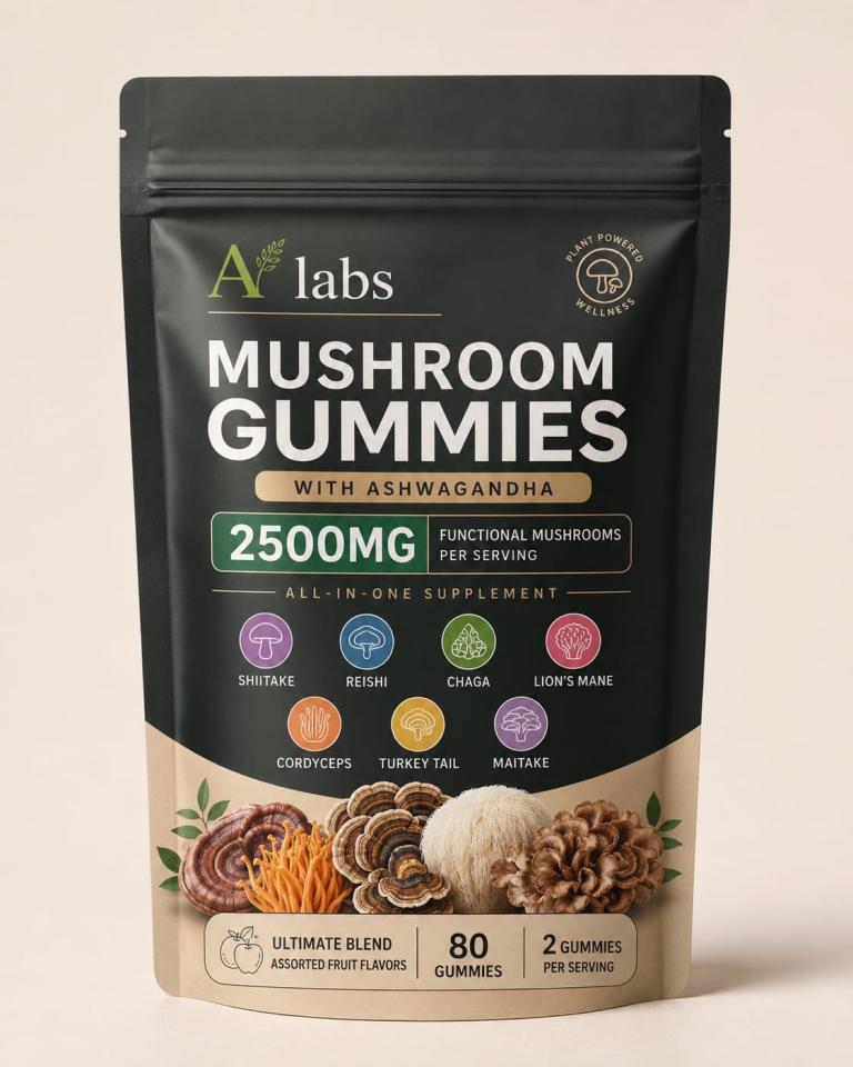 A Labs Mushroom Gummies with Ashwagandha - 80 Count, Assorted Fruit Flavours