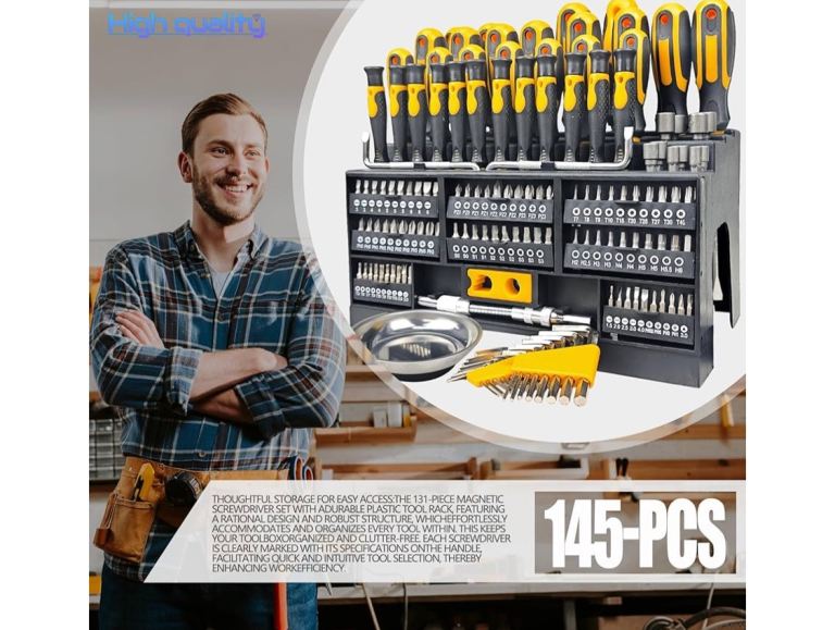 145-piece Magnetic Screwdrivers Set with Plastic Racking, Precision Screwdrivers, Magnetizer