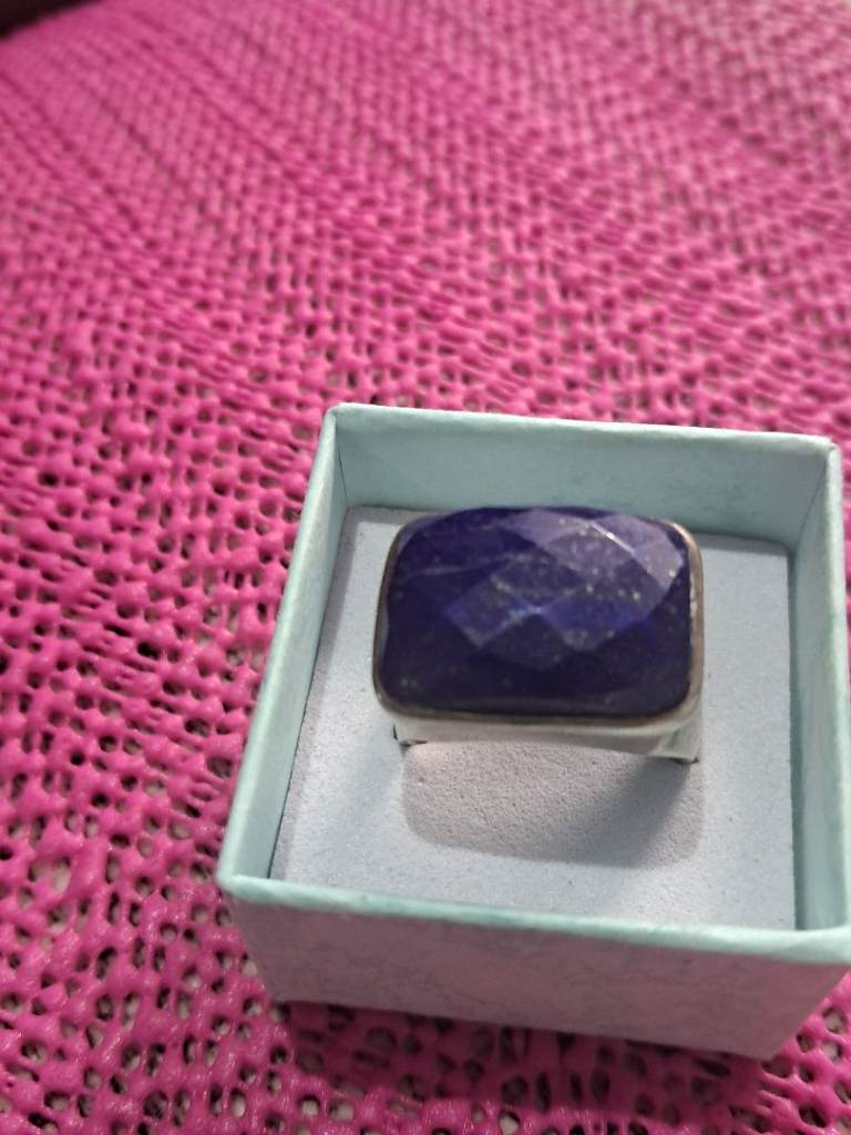 Sterling Silver Ring with Faceted Blue Stone – Size R.5