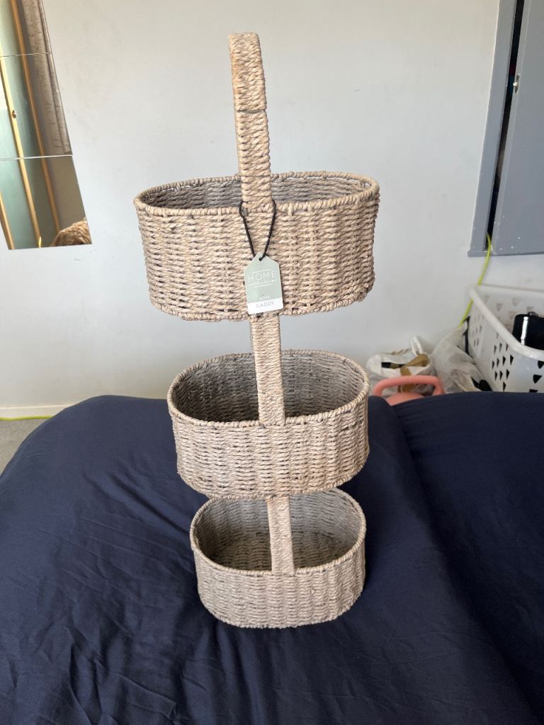 New Rattan 3-Tier Storage Basket with Handle